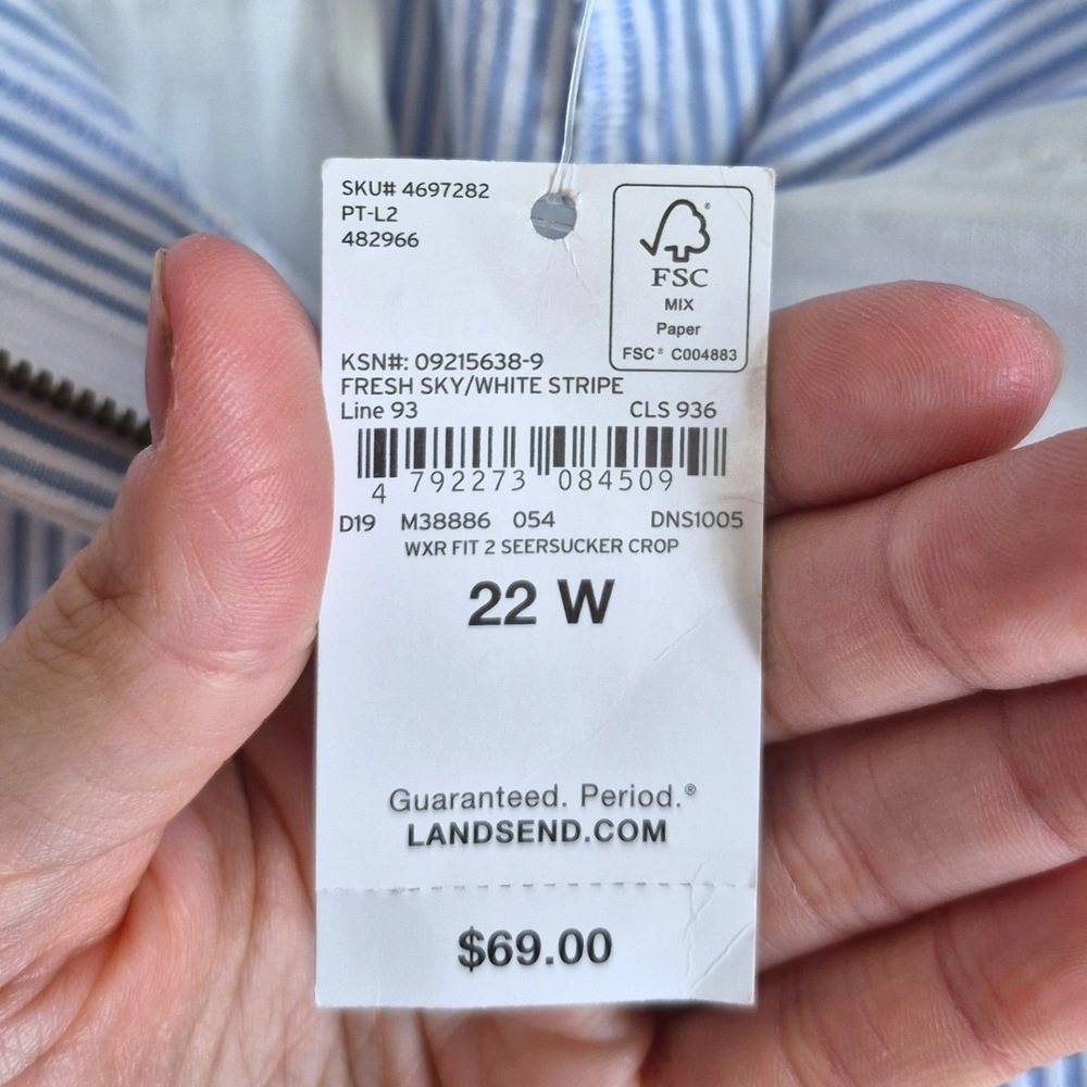 Lands End seersucker blue white stripe mid rise straight cropped pants women 22W - Picture 7 of 16